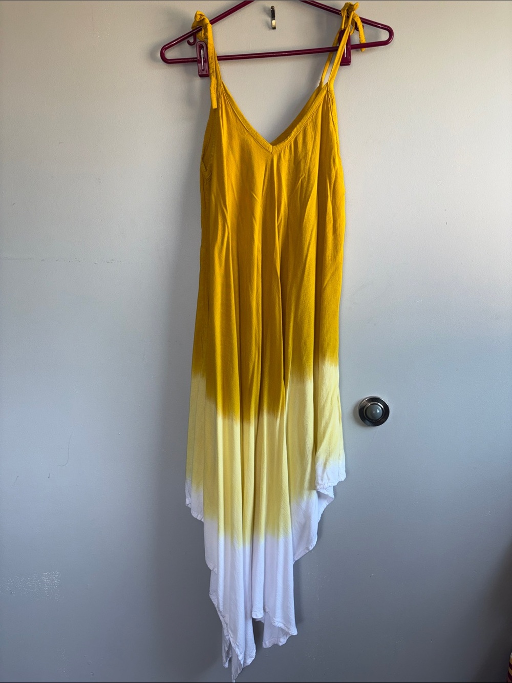 Yellow to White Ombre Tie-Shoulder Maxi Dress